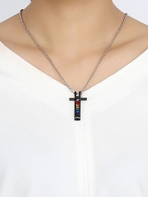 CONG Titanium Steel Cubic Zirconia Cross Vintage Regligious Necklace 2
