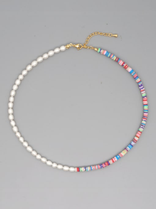 ZZ N200033C Freshwater Pearl Multi Color Polymer Clay Geometric Bohemia Necklace