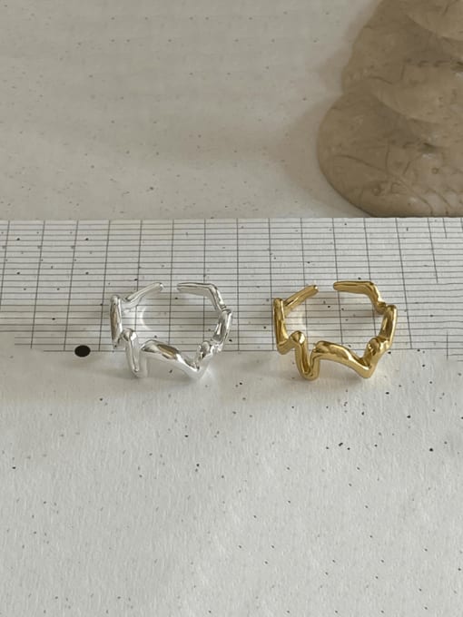 Boomer Cat 925 Sterling Silver Irregular Wavy Lines Trend Band Ring 0