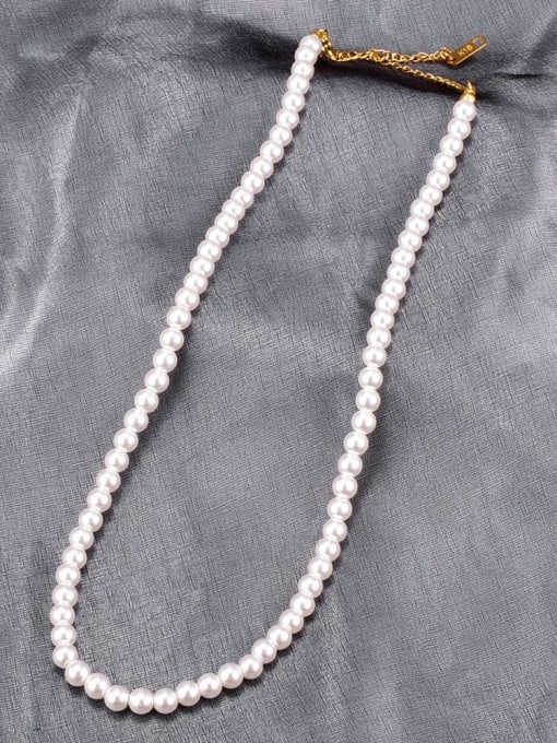 A TEEM Titanium Steel Imitation Pearl Round Minimalist Necklace 3