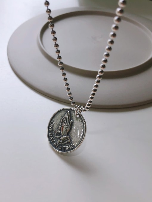 Boomer Cat 925 Sterling Silver Round Artisan Regligious Necklace 0