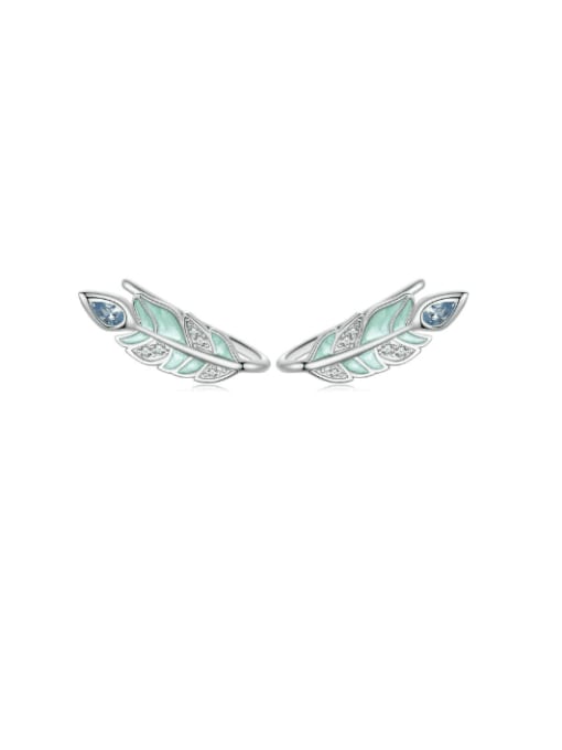 BSE933 925 Sterling Silver Cubic Zirconia Feather Dainty Stud Earring