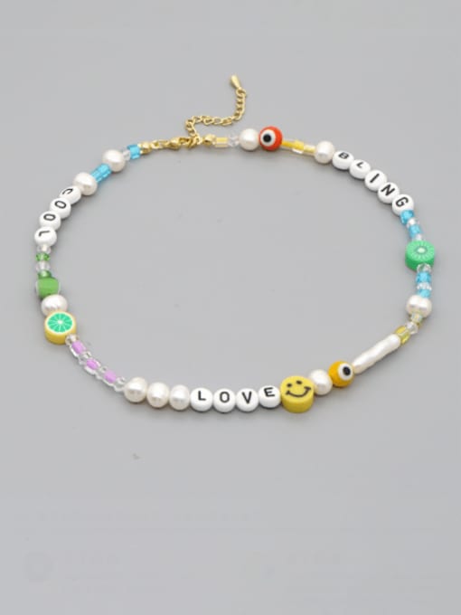 MMBEADS Stainless steel Freshwater Pearl Multi Color Enamel Smiley Bohemia Necklace