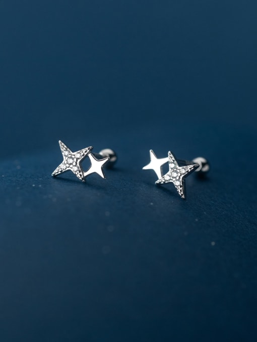 Rosh 925 Sterling Silver Cubic Zirconia Star Cute Stud Earring 2