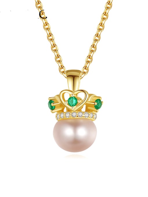 CCUI 925 Sterling Silver Imitation Pearl Crown Minimalist Necklace