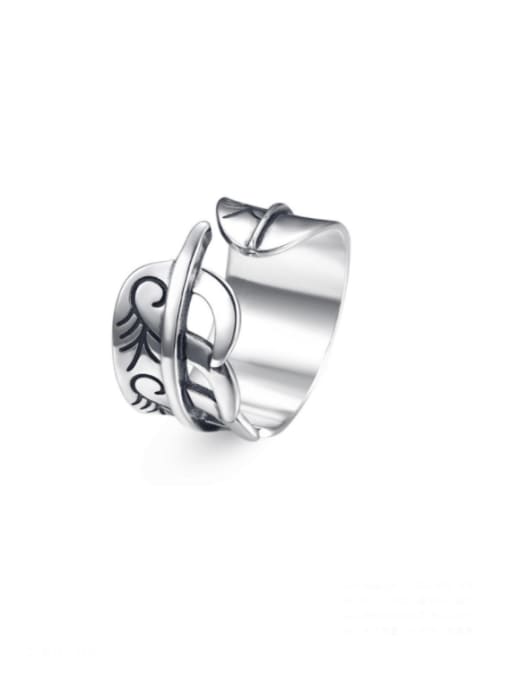 Boomer Cat 925 Sterling Silver With Antique Silver Plated Simplistic Retro Leaf Free Size Rings
