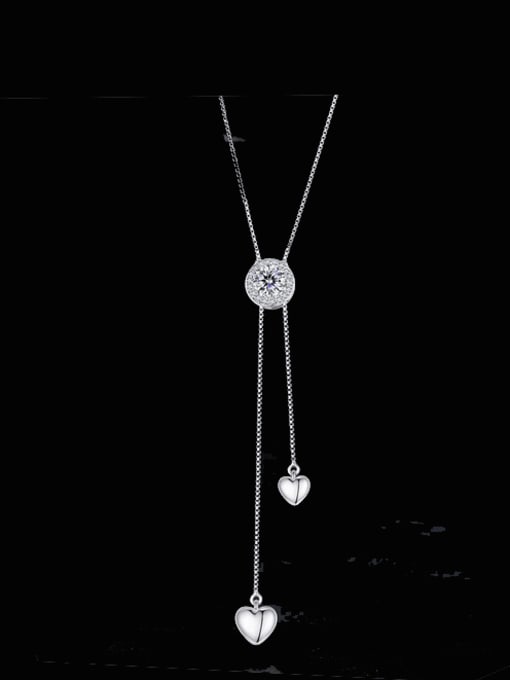 Jare 925 Sterling Silver Moissanite Heart Dainty Tassel Necklace 0