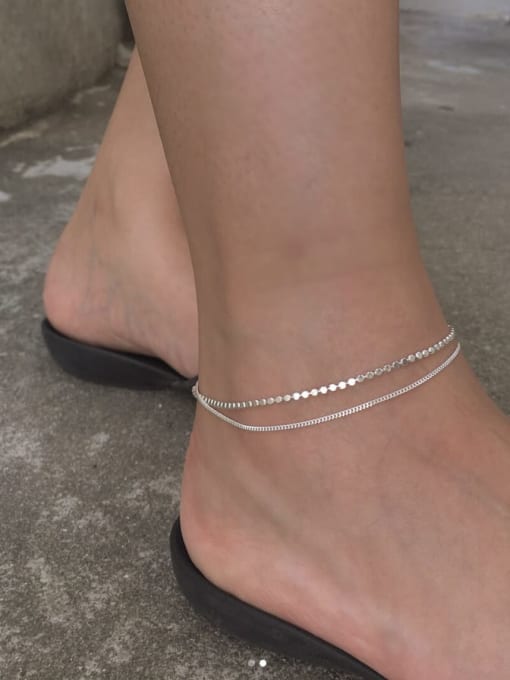 Boomer Cat 925 Sterling Silver  Flat Bead Double-Layer Anklet 0