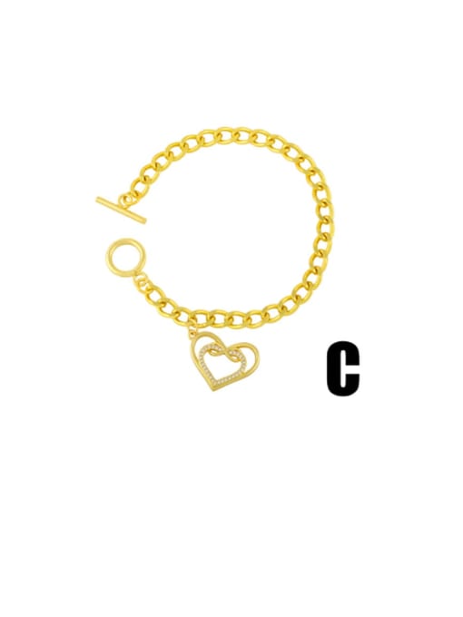 C Brass Cubic Zirconia Heart Vintage Link Bracelet