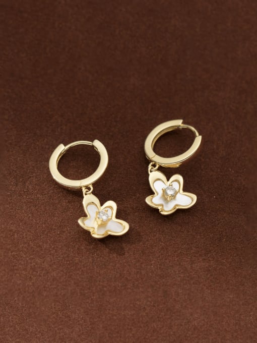 Gold 925 Sterling Silver Enamel Flower Minimalist Huggie Earring
