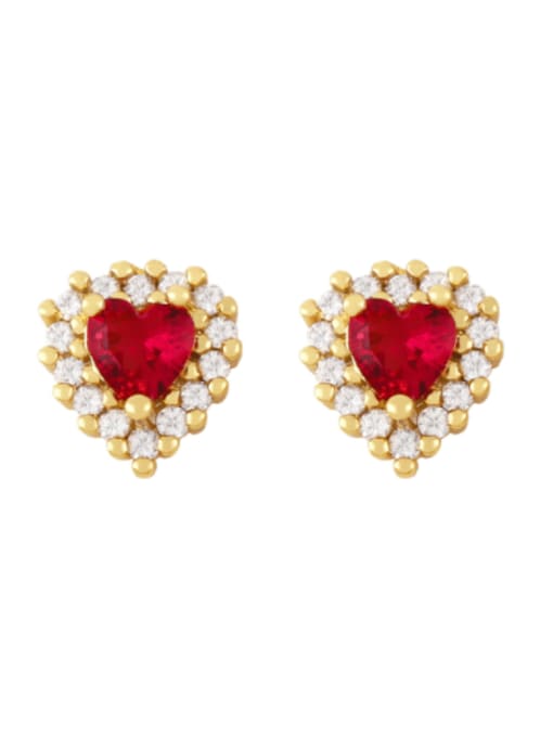 red Brass Cubic Zirconia Heart Cute Stud Earring