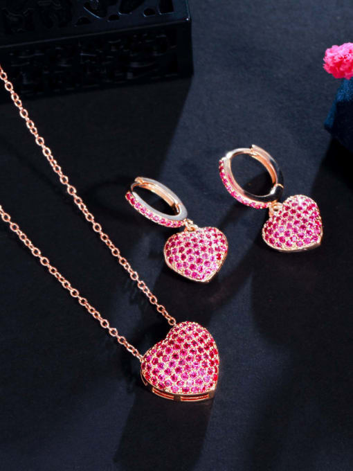 L.WIN Brass Cubic Zirconia Vintage Heart  Earring and Necklace Set 0