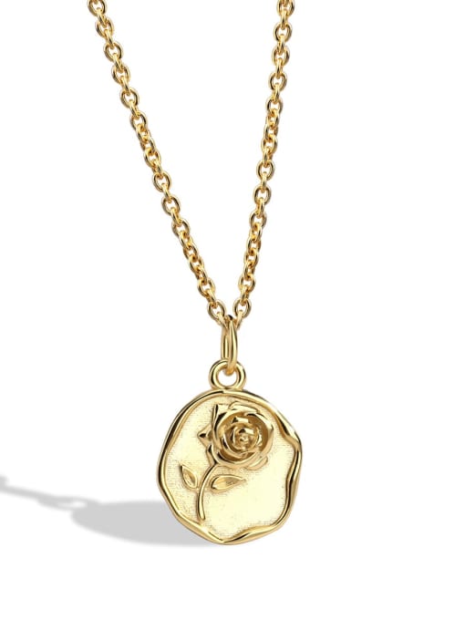 Gold Rose Pendant Necklace Brass  Vintage Hexagon Flower  Pendant Necklace