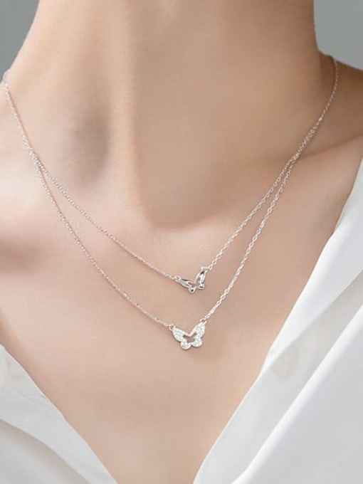 Rosh 925 Sterling Silver Cubic Zirconia Butterfly Minimalist Multi Strand Necklace 2