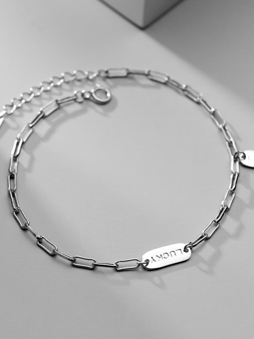 Rosh 925 Sterling Silver Simple square brand letters LUCKY chain bracelet 2