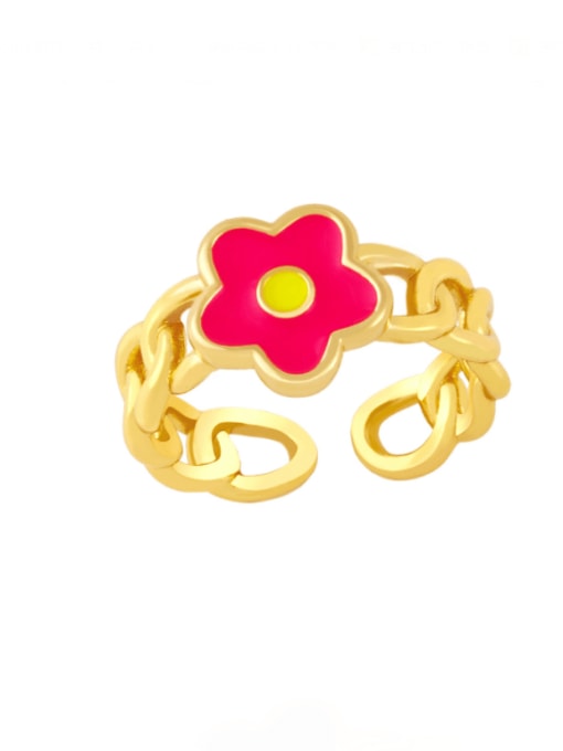 Rose red Brass Enamel Flower Minimalist Band Ring