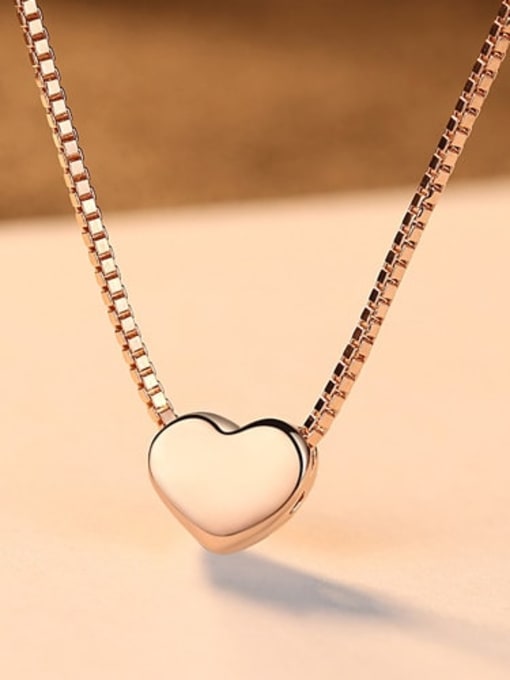 rose 925 sterling silver simple smooth Heart Pendant Necklace