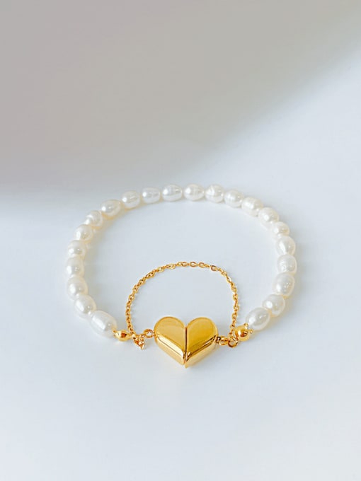Open Sky Stainless steel Imitation Pearl Heart Minimalist Beaded Bracelet 1