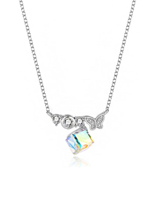 JYXZ 045(AB) 925 Sterling Silver Austrian Crystal Square Classic Necklace