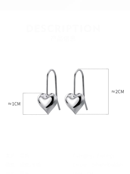 Rosh 925 Sterling Silver Heart Minimalist Hook Earring 4
