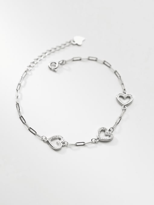 Rosh 925 Sterling Silver Cubic Zirconia Heart Minimalist Link Bracelet 3