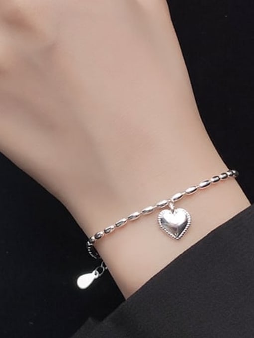 Rosh 925 Sterling Silver Bead Heart Minimalist Beaded Bracelet 2