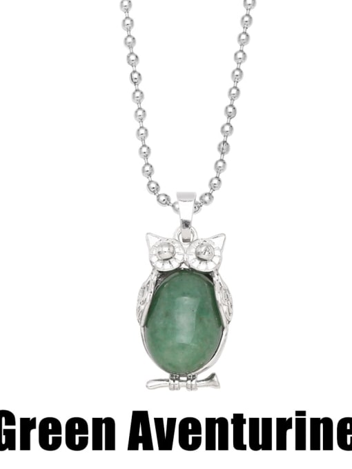 Green Aventurine Brass Natural Stone Owl Vintage Necklace