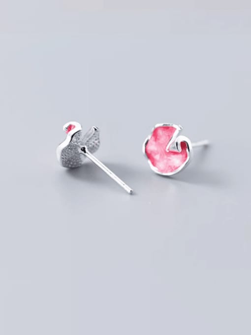 Pink 925 Sterling Silver Enamel Flower Minimalist Stud Earring