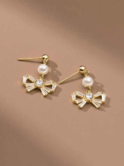 Rosh 925 Sterling Silver Cubic Zirconia Bowknot Minimalist Drop Earring 3