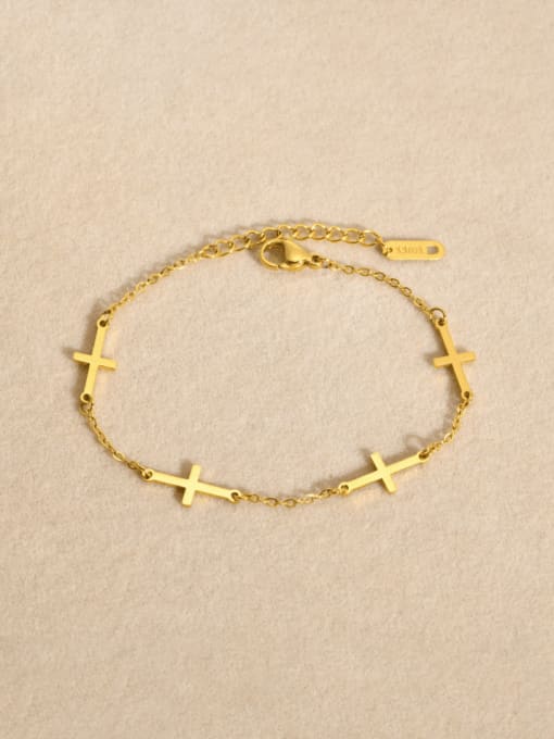 golden Titanium Steel Cross Luxury Link Bracelet