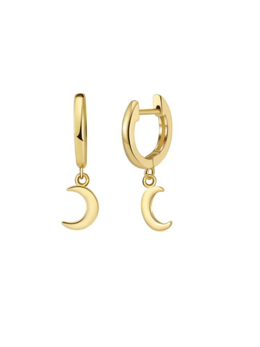 14K Gold,1.59g 925 Sterling Silver Moon Minimalist Huggie Earring