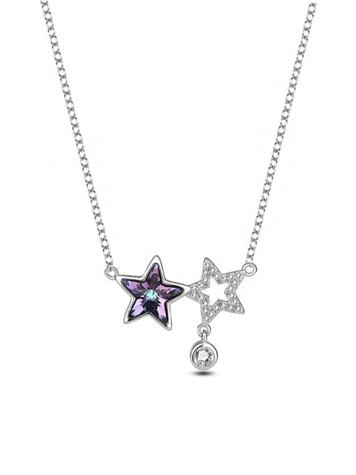 JYXZ 047 (gradient purple) 925 Sterling Silver Austrian Crystal Pentagram Classic Necklace