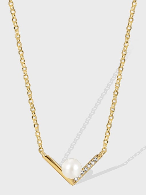 CHARME Brass Imitation Pearl Geometric Minimalist Necklace 0
