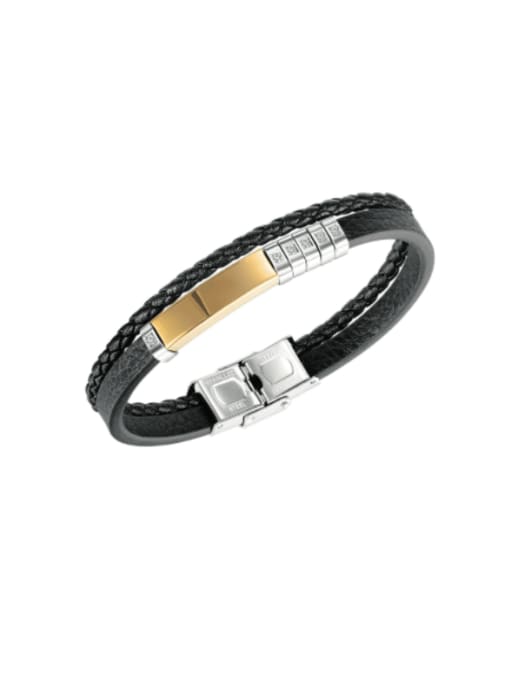 Open Sky Stainless steel Artificial Leather Weave Vintage Wristband Bracelet