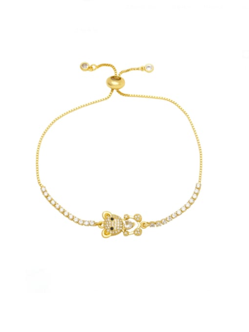 white Brass Glass Stone Bear Heart Cute Adjustable Bracelet