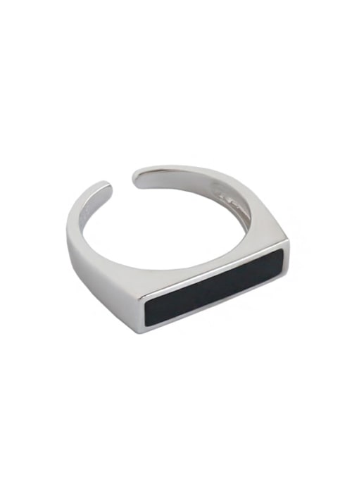 DAKA 925 Sterling Silver With Platinum Plated Simplistic Square Free Size Rings 0