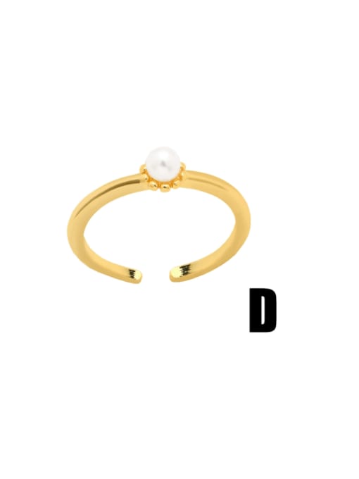 D Brass Imitation Pearl Heart Vintage Band Ring