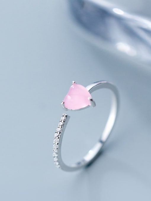 Rosh 925 Sterling Silver Crystal Pink Heart Minimalist Band Ring 1