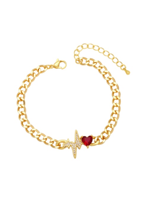 red Brass Cubic Zirconia Heart Vintage Link Bracelet