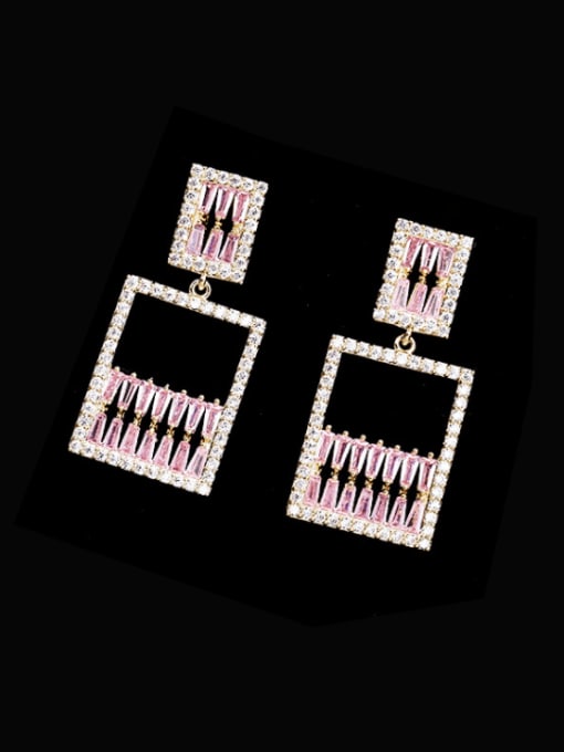 Gold+ Pink Brass Cubic Zirconia Geometric Dainty Drop Earring