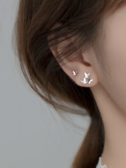 Rosh 925 Sterling Silver Asymmetry Butterfly Minimalist Stud Earring 1
