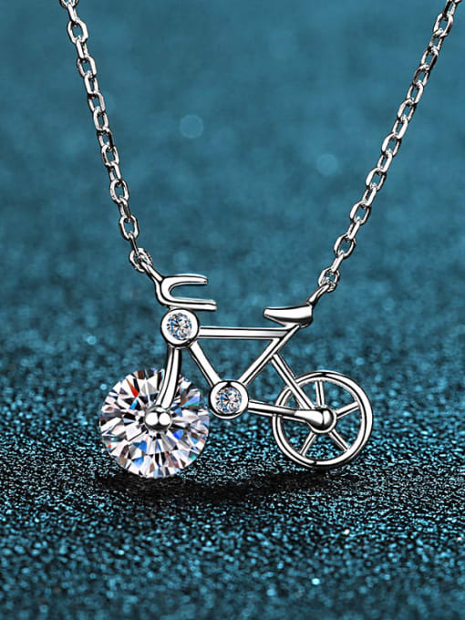 MOISS Sterling Silver Moissanite Irregular  Bike Dainty Pendant Necklace 0
