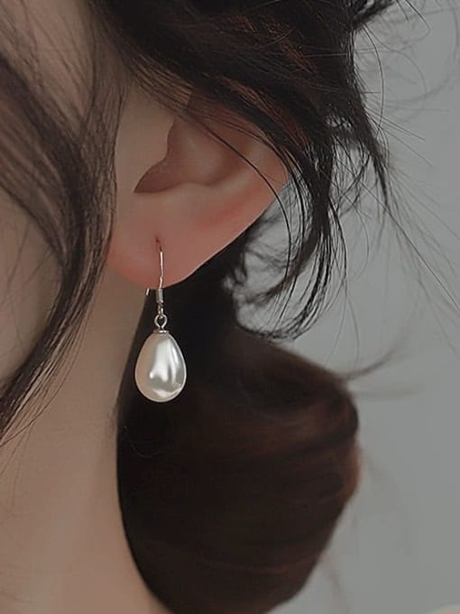 Rosh 925 Sterling Silver Imitation Pearl Water Drop Minimalist Hook Earring 2