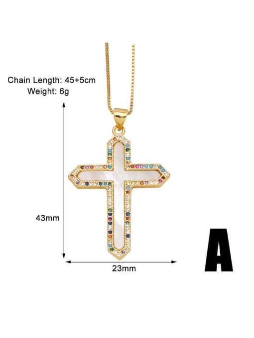 A Brass Cubic Zirconia Cross Ethnic Regligious Necklace