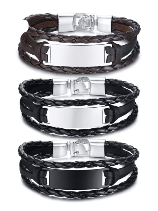 CONG Stainless steel Leather Geometric Hip Hop Bracelet 4