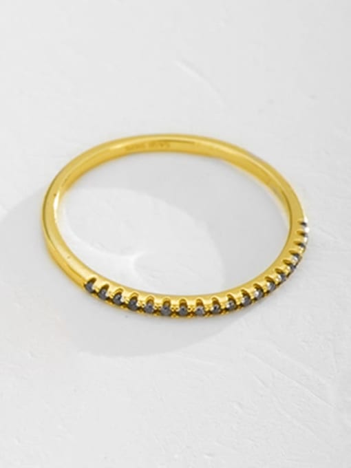 Gold +Blue 925 Sterling Silver Rhinestone Geometric Minimalist Band Ring