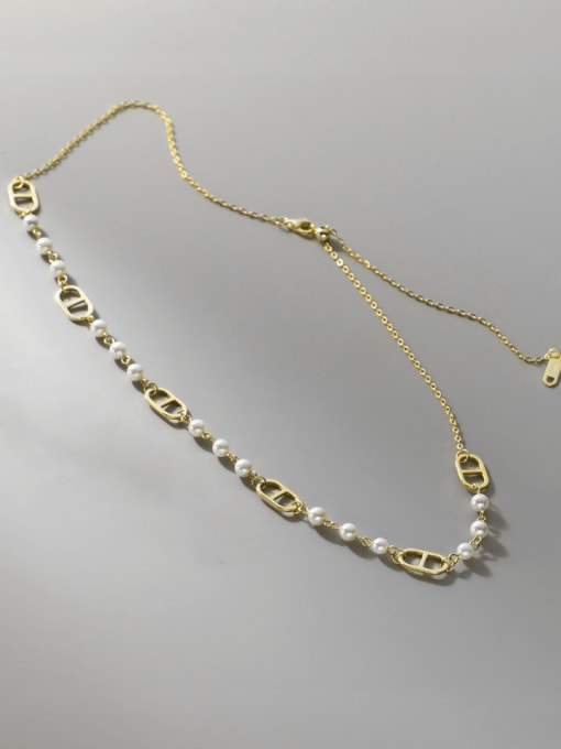 Rosh 925 Sterling Silver Imitation Pearl Geometric Minimalist Necklace 2