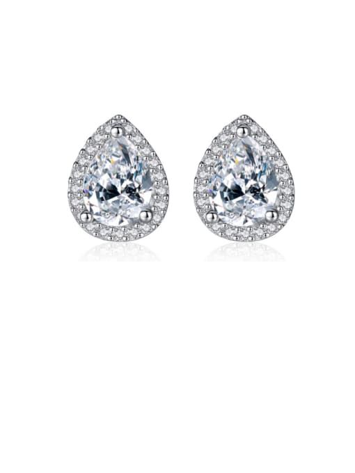 Platinum 17H03 925 Sterling Silver Cubic Zirconia White Water Drop Trend Stud Earring