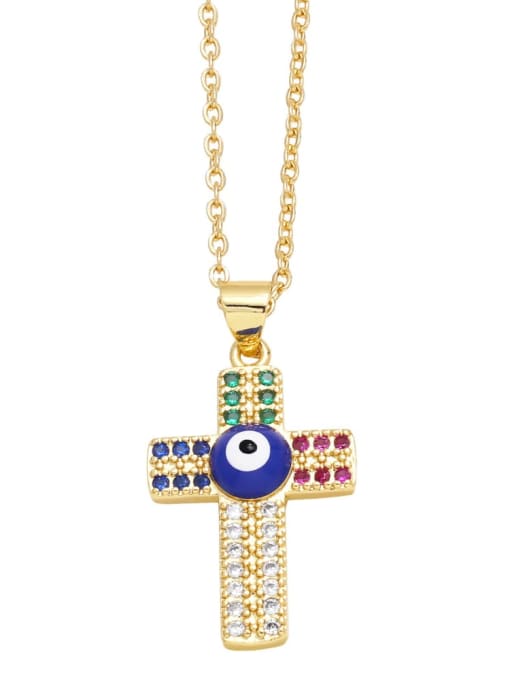 blue Brass Cubic Zirconia Evil Eye Vintage Regligious Necklace