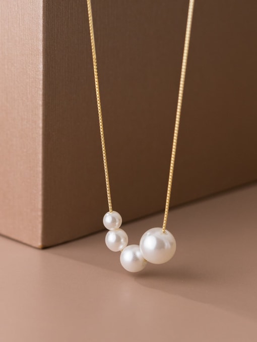 gold 925 Sterling Silver Imitation Pearl Geometric Minimalist Necklace